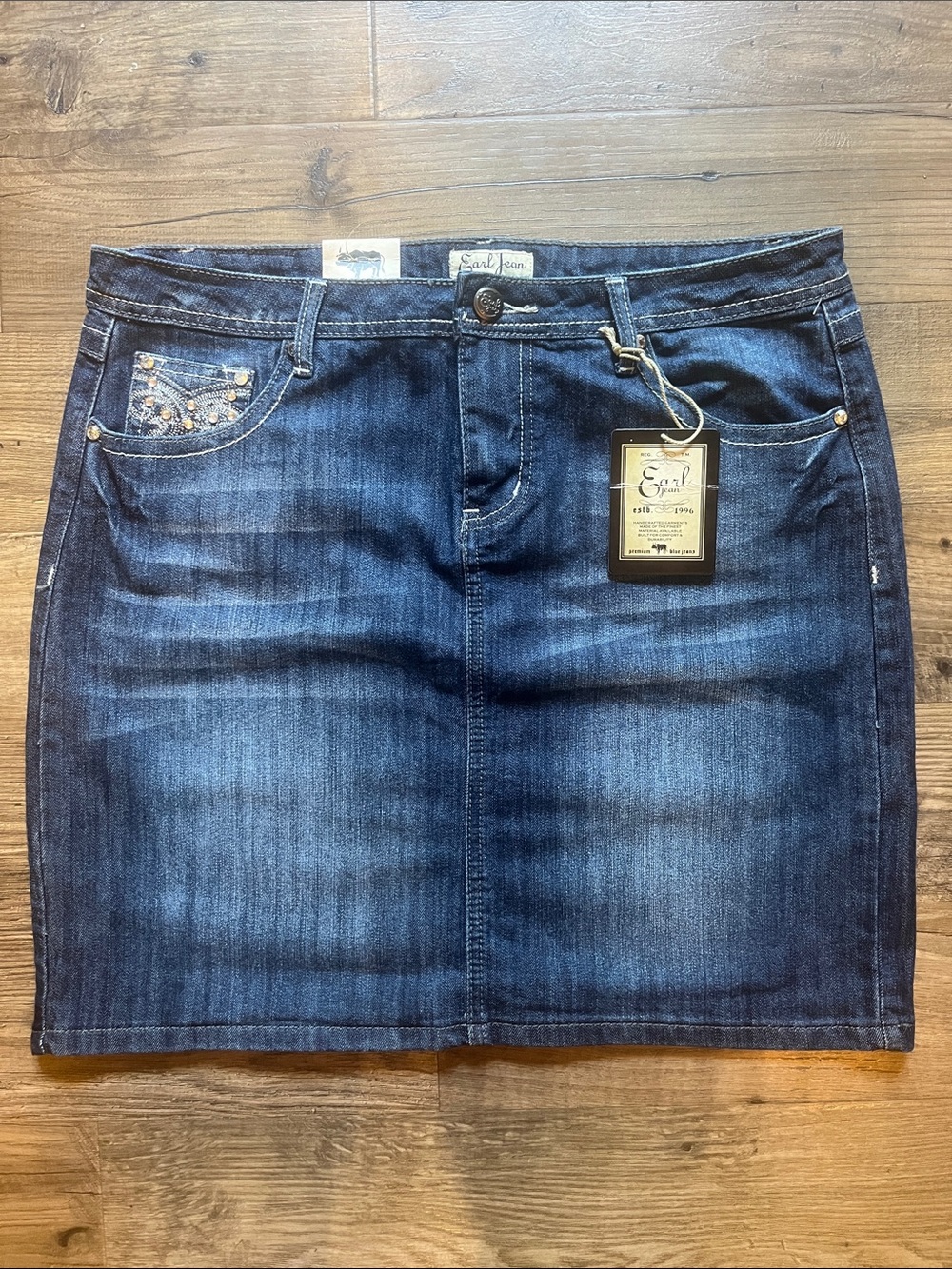 Earl Jean Blue Denim Skirt with Branded Button